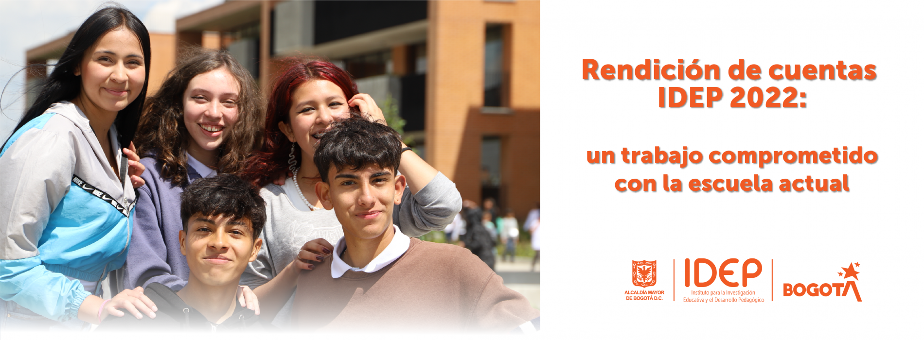 Foto de 5 estudiantes y un titulo que dice: Rendición de cuentas IDEP 2022